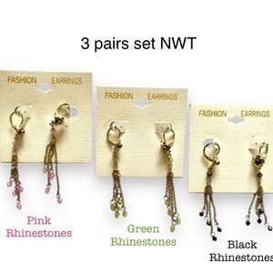 Bundle 3 pairs of earrings. Black, Pink, Green NWT